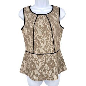 Weston Wear Anthropologie Beige Lace Sleeveless Peplum Top Womens Size Small